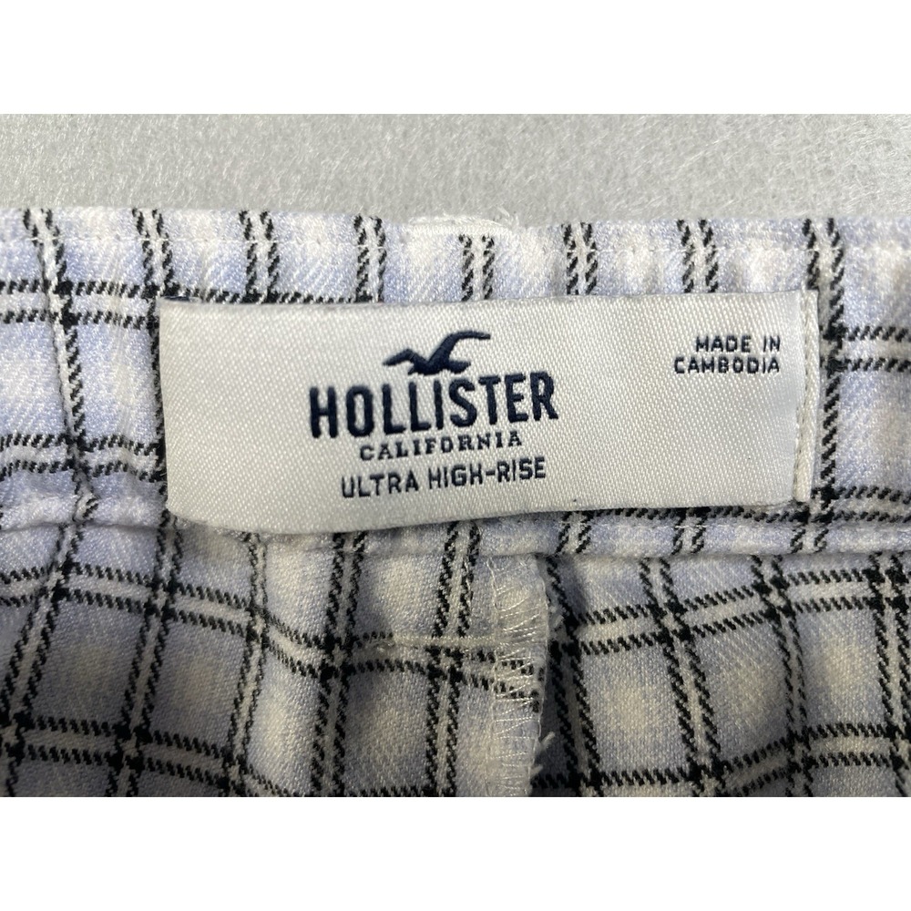 Hollister Ultra High Rise Pants Womens Blue White Plaid Casual Pleated Front‎ SM - Picture 3 of 15